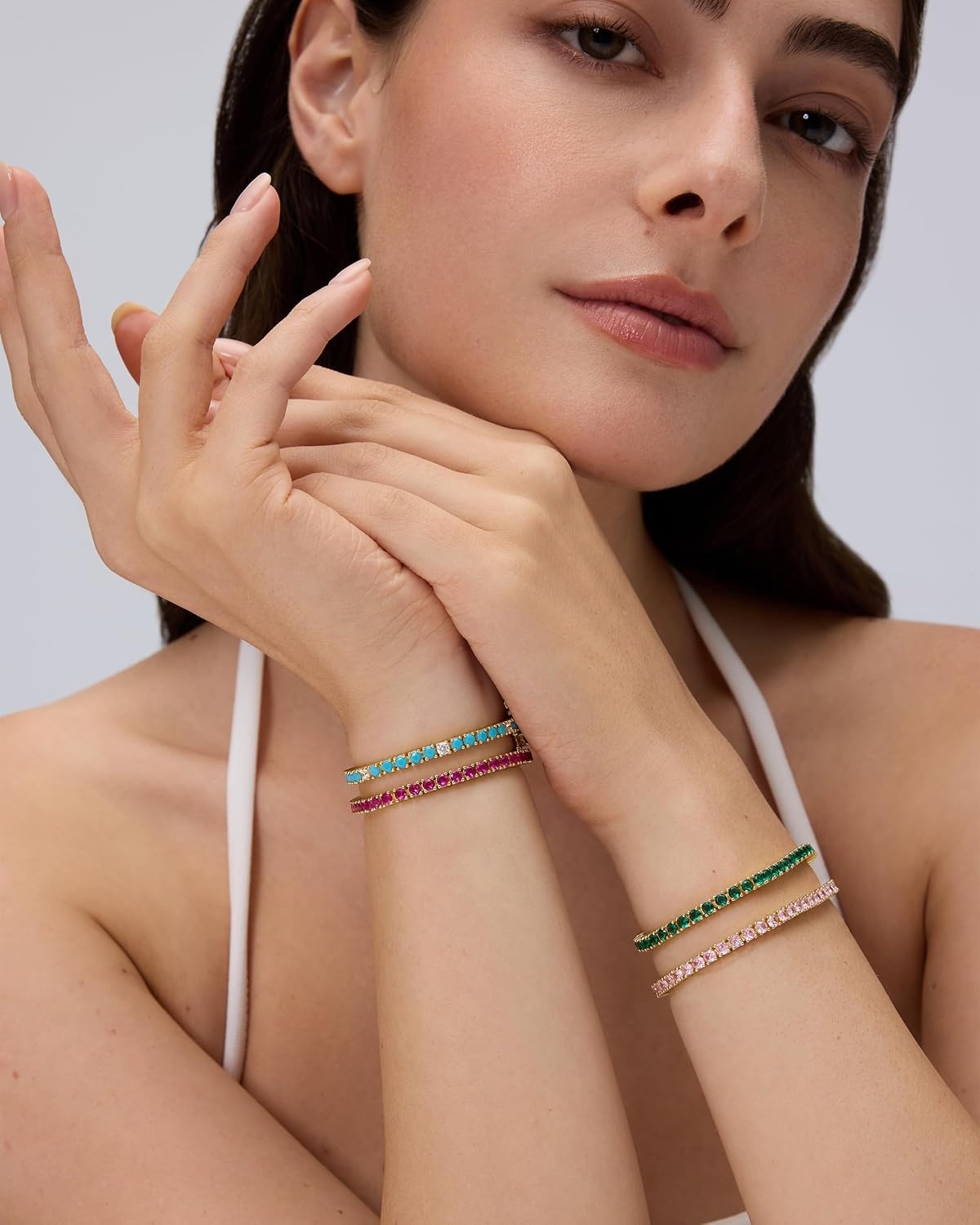 image:imagePAVOI 14K Gold Plated Colorful Tennis Bracelets for Women Gold Tennis Bracelet with Colored Cubic Zirconia Hypoallergenic Summer Color CZ Jewelry GiftWhite Gold