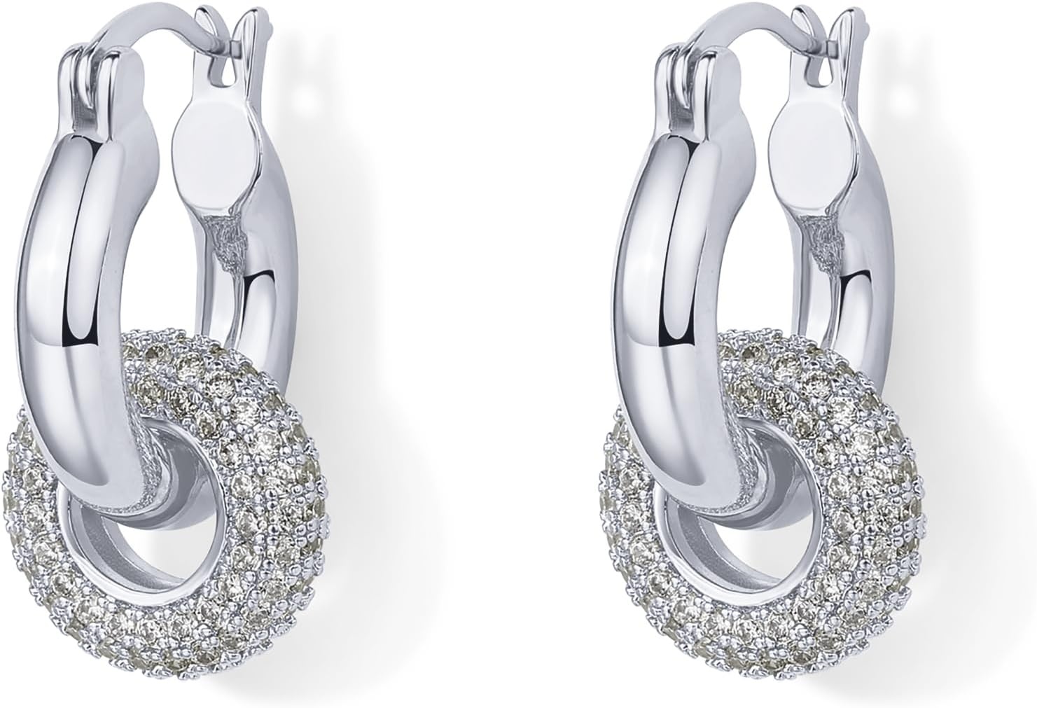 image:imagePAVOI 14K Gold Plated Convertible Chunky Hoop and Huggie Earrings Cubic Zirconia CZ Drop Dangle Earrings for WomenWhite Gold