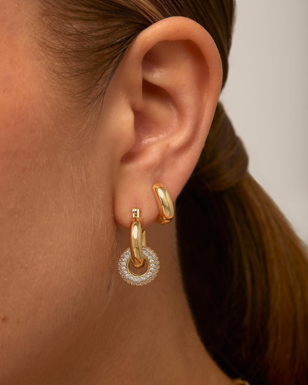 image:imagePAVOI 14K Gold Plated Convertible Chunky Hoop and Huggie Earrings Cubic Zirconia CZ Drop Dangle Earrings for WomenWhite Gold