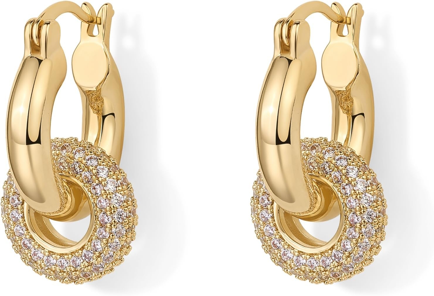 image:imagePAVOI 14K Gold Plated Convertible Chunky Hoop and Huggie Earrings Cubic Zirconia CZ Drop Dangle Earrings for WomenYellow Gold