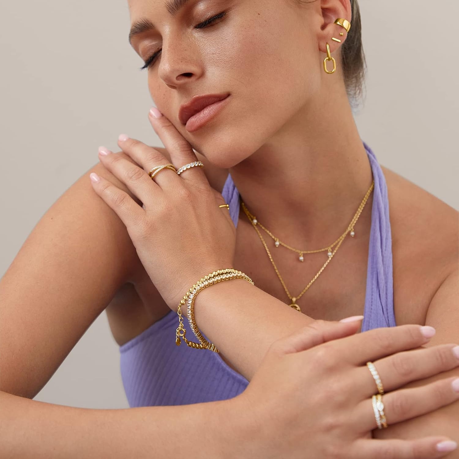 image:imagePAVOI 14K Gold Plated Convertible Paperclip Earrings for Women Trendy Paper Clip Link Huggie Hoop Earrings Chain Link Drop Dangle Hoops with Cubic Zirconia TwoToned Statement JewelryRose Gold