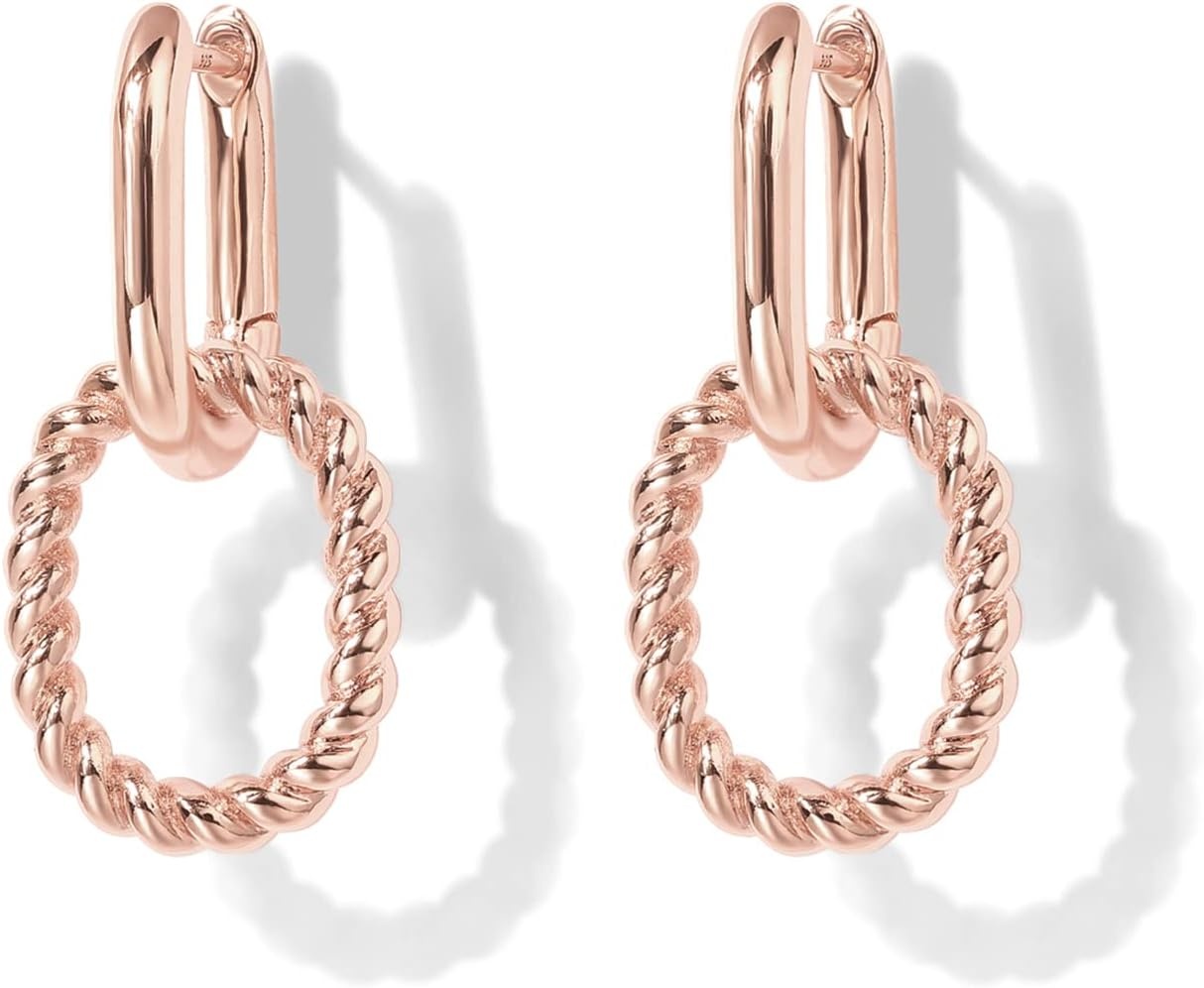 image:imagePAVOI 14K Gold Plated Convertible Paperclip Earrings for Women Trendy Paper Clip Link Huggie Hoop Earrings Chain Link Drop Dangle Hoops with Cubic Zirconia TwoToned Statement JewelryRose Gold