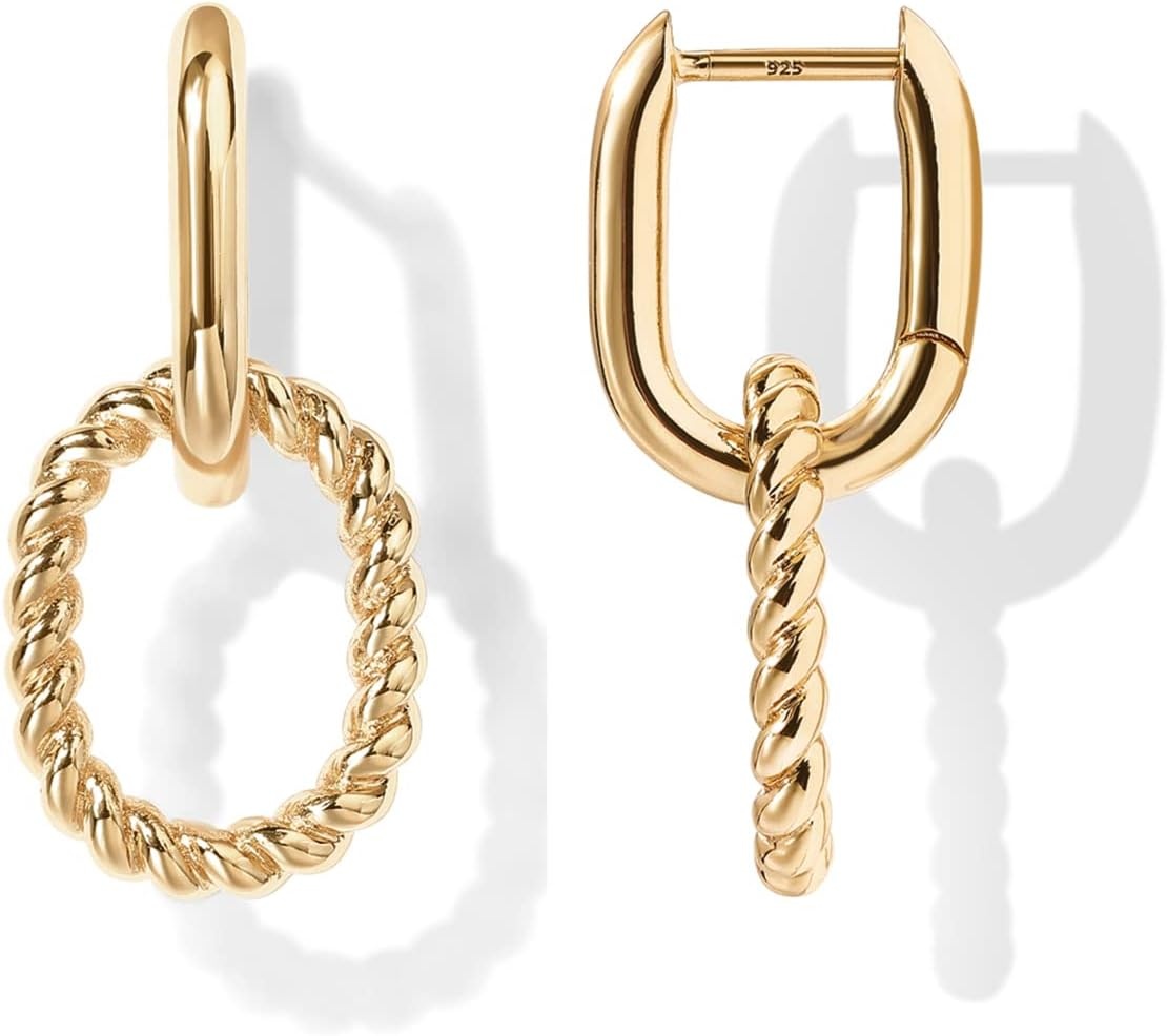 image:imagePAVOI 14K Gold Plated Convertible Paperclip Earrings for Women Trendy Paper Clip Link Huggie Hoop Earrings Chain Link Drop Dangle Hoops with Cubic Zirconia TwoToned Statement JewelryYellow Gold