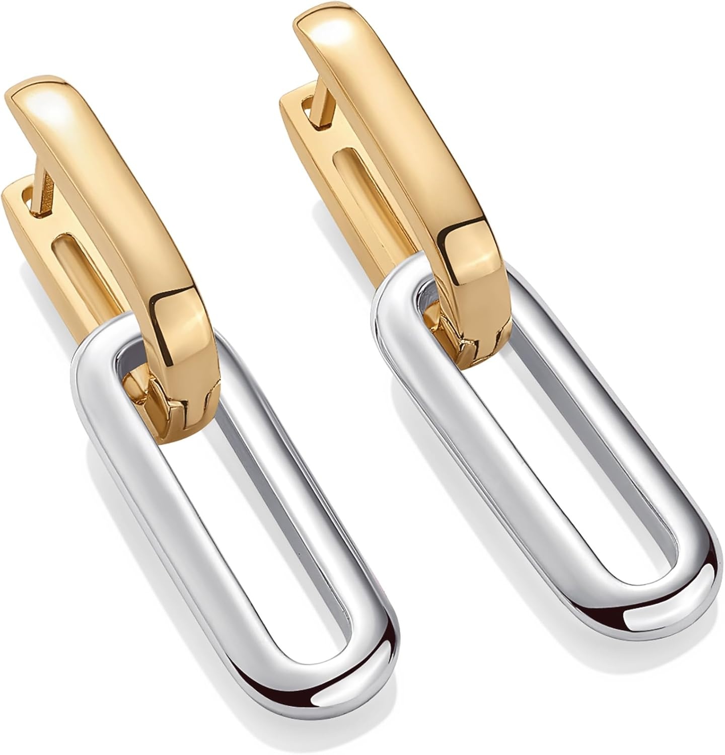 image:imagePAVOI 14K Gold Plated Convertible Paperclip Earrings for Women Trendy Paper Clip Link Huggie Hoop Earrings Chain Link Drop Dangle Hoops with Cubic Zirconia TwoToned Statement JewelryTwoToned