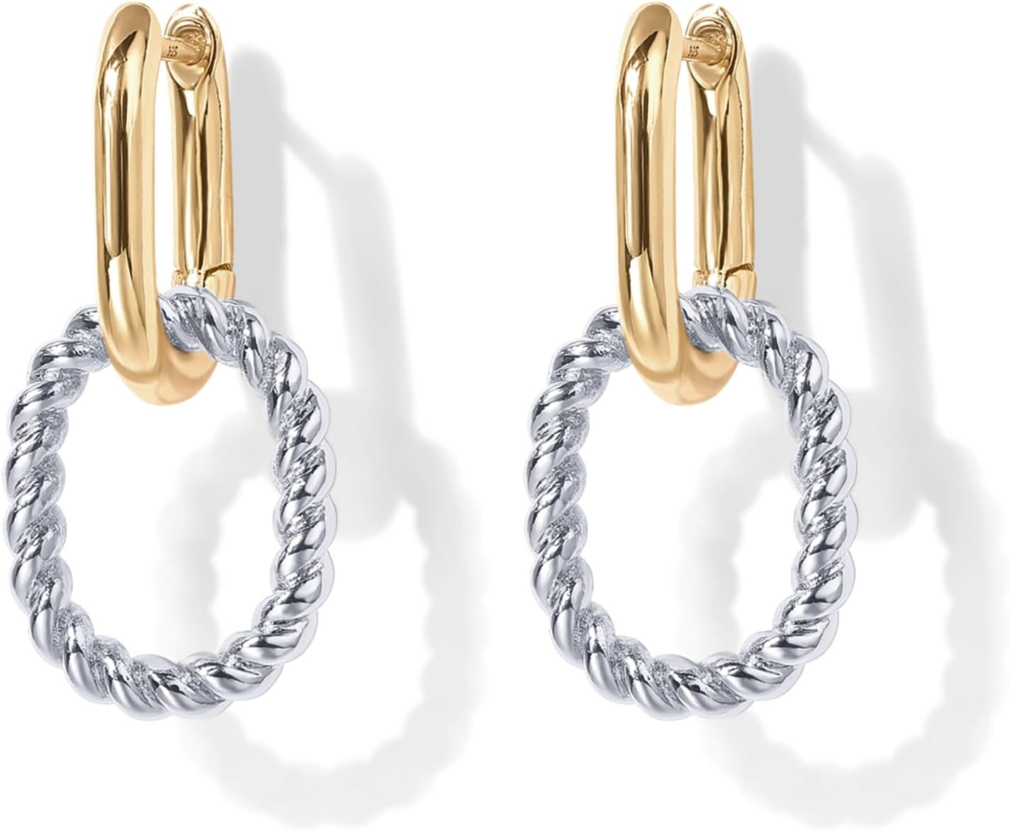 image:imagePAVOI 14K Gold Plated Convertible Paperclip Earrings for Women Trendy Paper Clip Link Huggie Hoop Earrings Chain Link Drop Dangle Hoops with Cubic Zirconia TwoToned Statement JewelryTwoToned