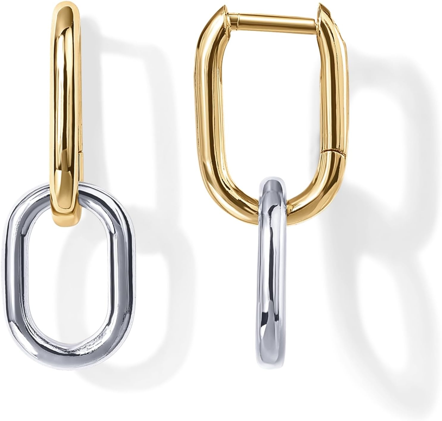 image:imagePAVOI 14K Gold Plated Convertible Paperclip Earrings for Women Trendy Paper Clip Link Huggie Hoop Earrings Chain Link Drop Dangle Hoops with Cubic Zirconia TwoToned Statement JewelryTwoToned