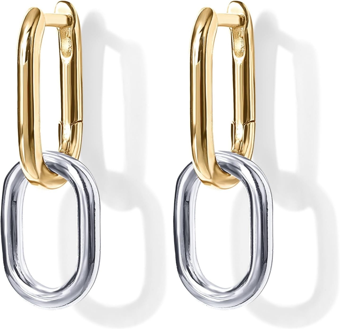 image:imagePAVOI 14K Gold Plated Convertible Paperclip Earrings for Women Trendy Paper Clip Link Huggie Hoop Earrings Chain Link Drop Dangle Hoops with Cubic Zirconia TwoToned Statement JewelryTwoToned