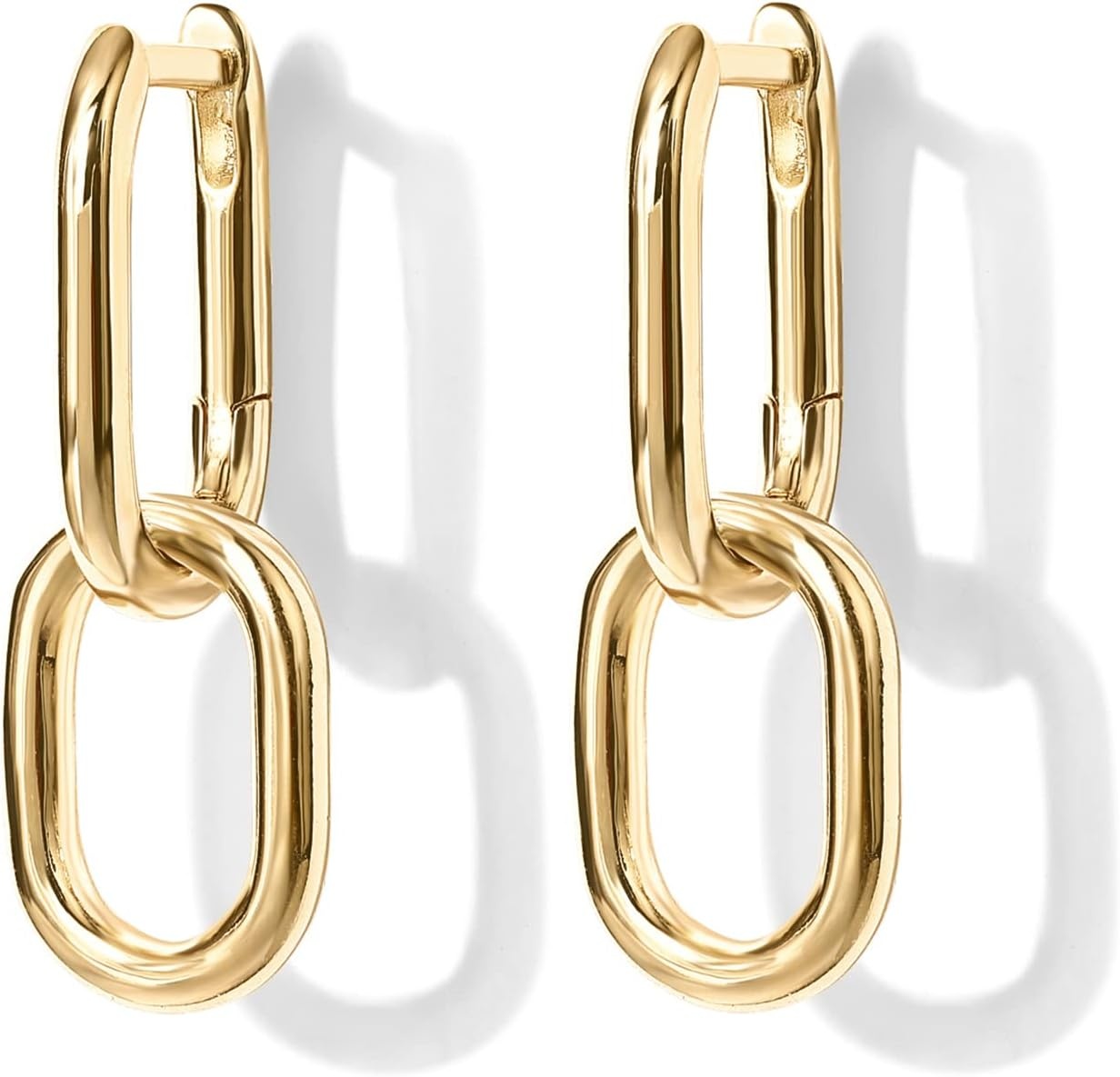 image:imagePAVOI 14K Gold Plated Convertible Paperclip Earrings for Women Trendy Paper Clip Link Huggie Hoop Earrings Chain Link Drop Dangle Hoops with Cubic Zirconia TwoToned Statement JewelryYellow Gold