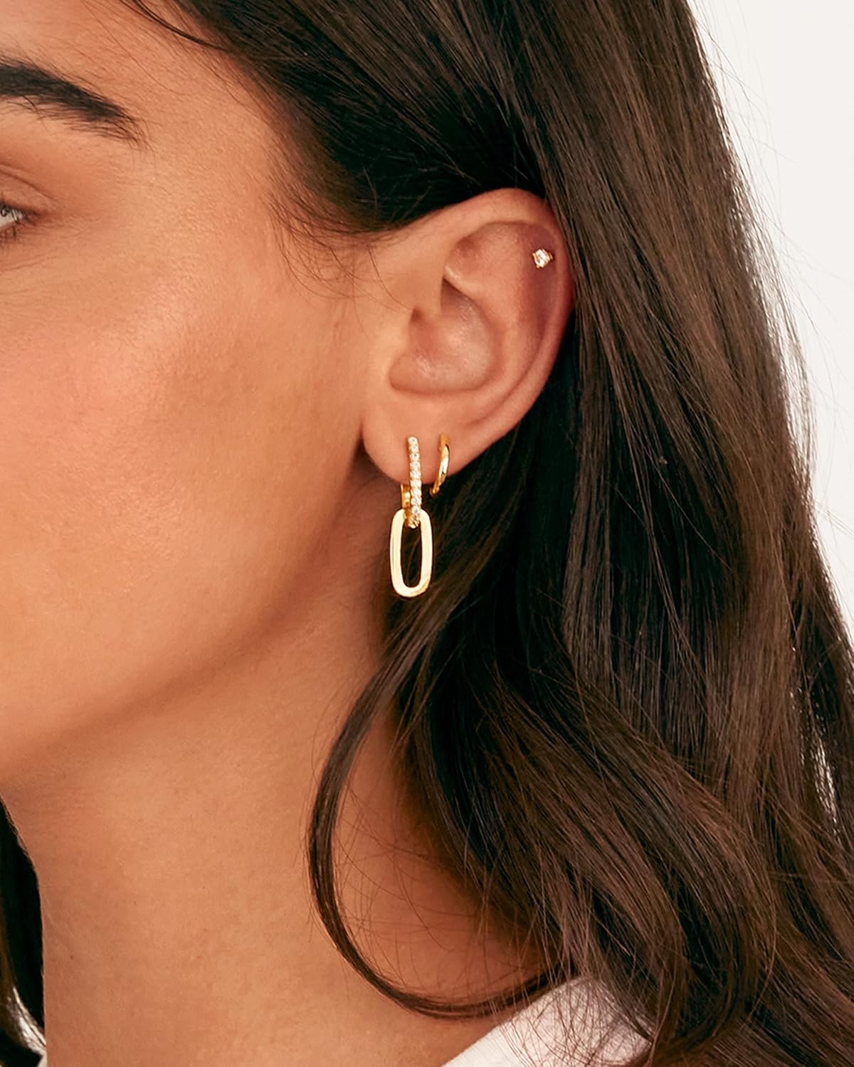 image:imagePAVOI 14K Gold Plated Convertible Paperclip Earrings for Women Trendy Paper Clip Link Huggie Hoop Earrings Chain Link Drop Dangle Hoops with Cubic Zirconia TwoToned Statement JewelryYellow Gold