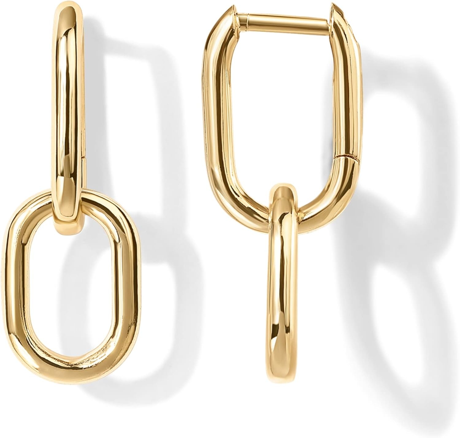 image:imagePAVOI 14K Gold Plated Convertible Paperclip Earrings for Women Trendy Paper Clip Link Huggie Hoop Earrings Chain Link Drop Dangle Hoops with Cubic Zirconia TwoToned Statement JewelryYellow Gold