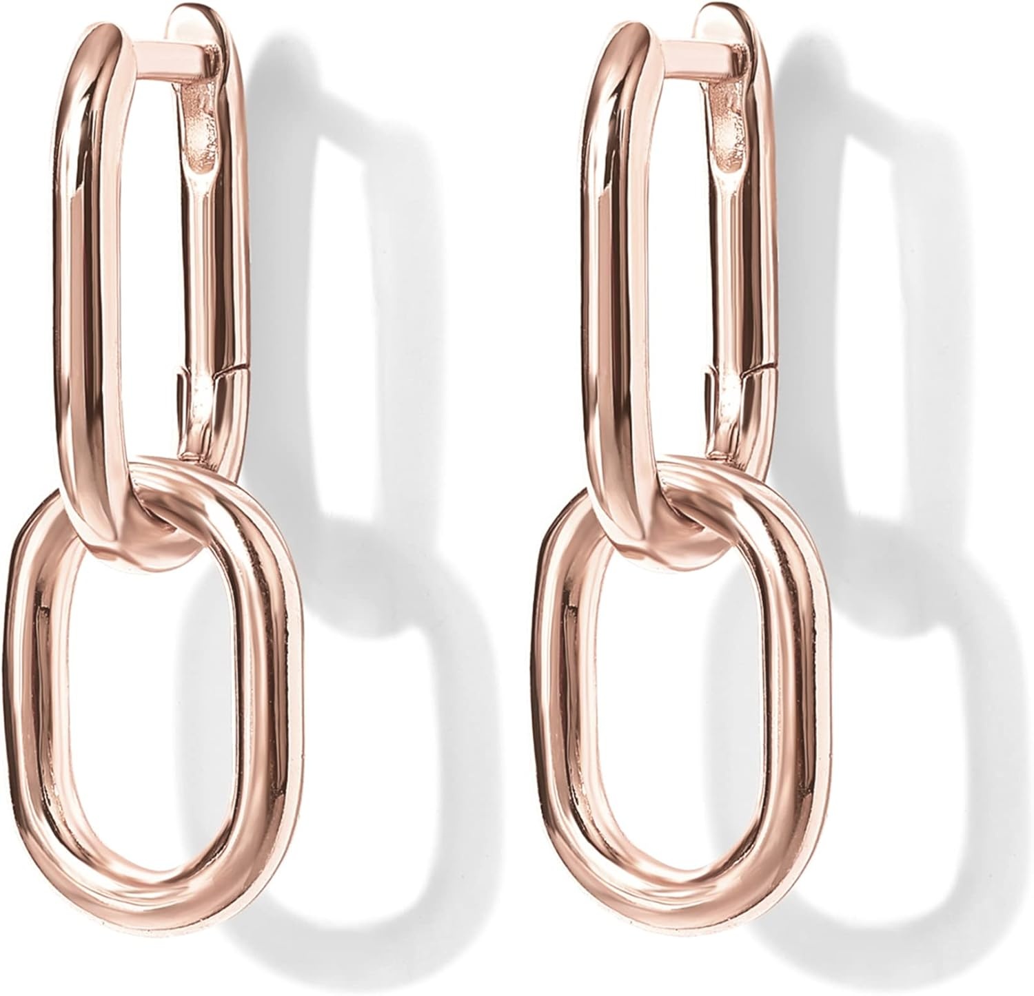 image:imagePAVOI 14K Gold Plated Convertible Paperclip Earrings for Women Trendy Paper Clip Link Huggie Hoop Earrings Chain Link Drop Dangle Hoops with Cubic Zirconia TwoToned Statement JewelryRose Gold