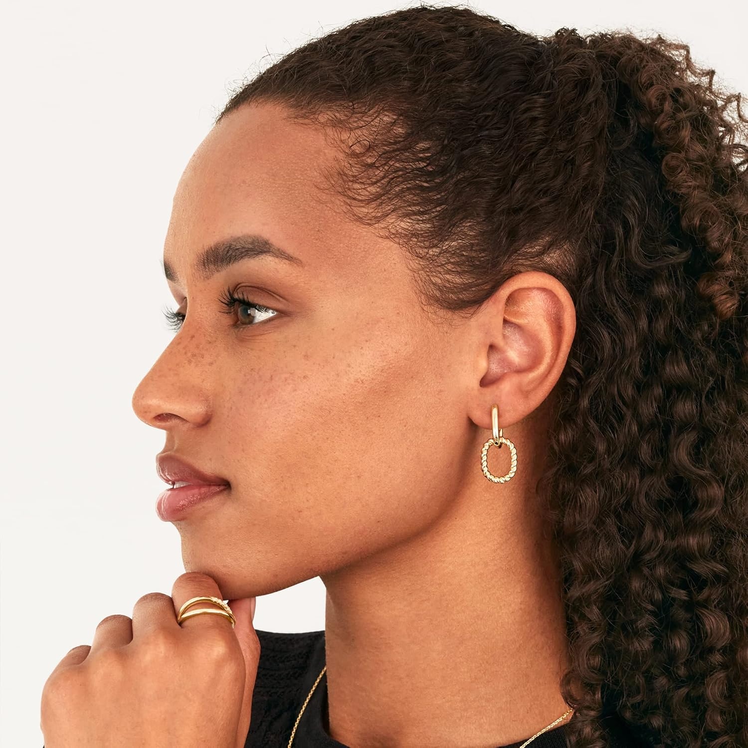 image:imagePAVOI 14K Gold Plated Convertible Paperclip Earrings for Women Trendy Paper Clip Link Huggie Hoop Earrings Chain Link Drop Dangle Hoops with Cubic Zirconia TwoToned Statement JewelryYellow Gold