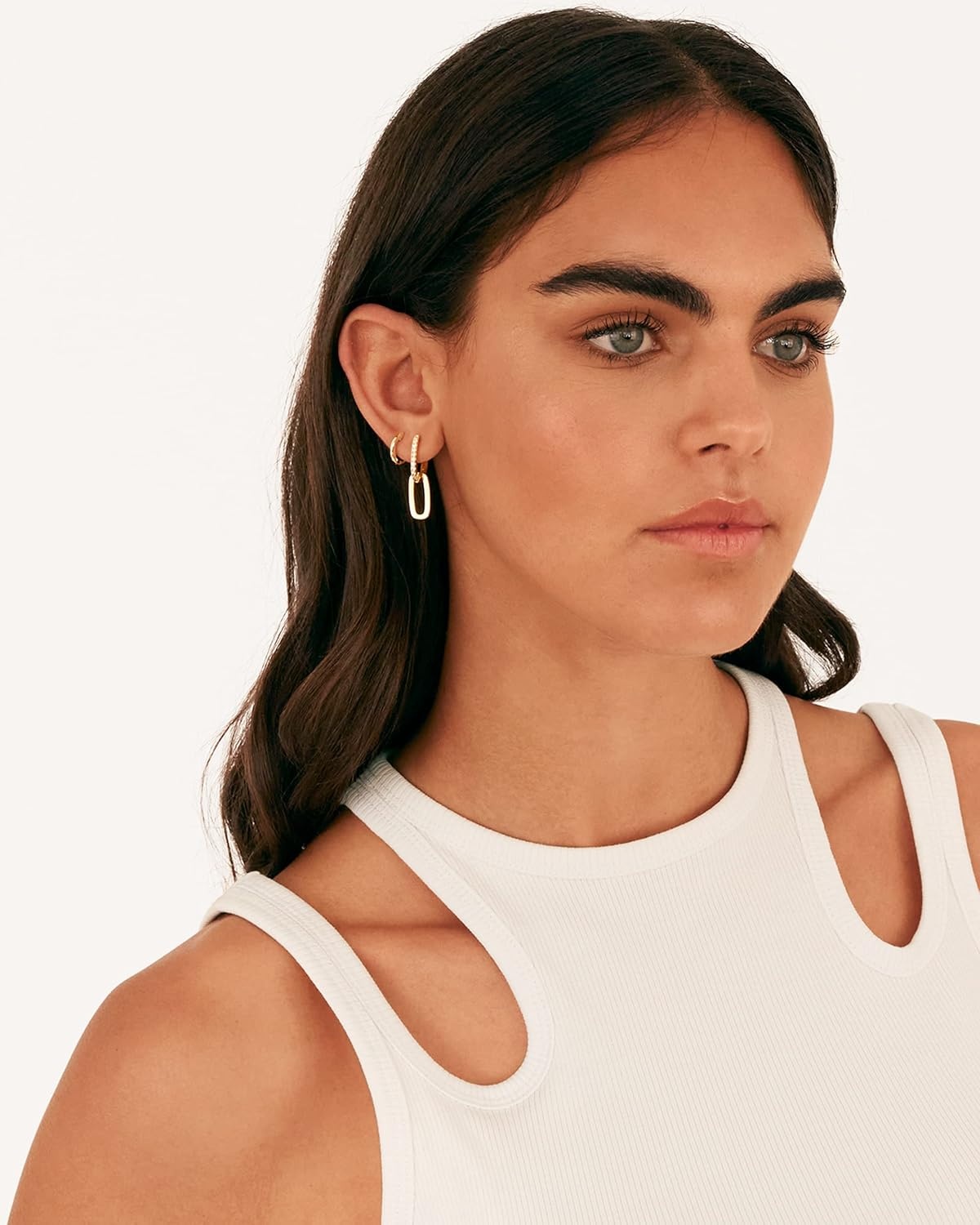 image:imagePAVOI 14K Gold Plated Convertible Paperclip Earrings for Women Trendy Paper Clip Link Huggie Hoop Earrings Chain Link Drop Dangle Hoops with Cubic Zirconia TwoToned Statement JewelryYellow Gold