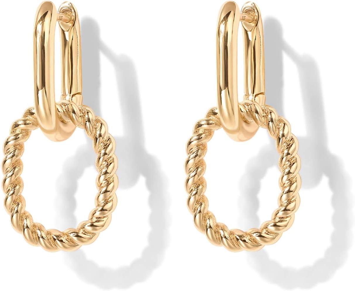 image:imagePAVOI 14K Gold Plated Convertible Paperclip Earrings for Women Trendy Paper Clip Link Huggie Hoop Earrings Chain Link Drop Dangle Hoops with Cubic Zirconia TwoToned Statement JewelryYellow Gold