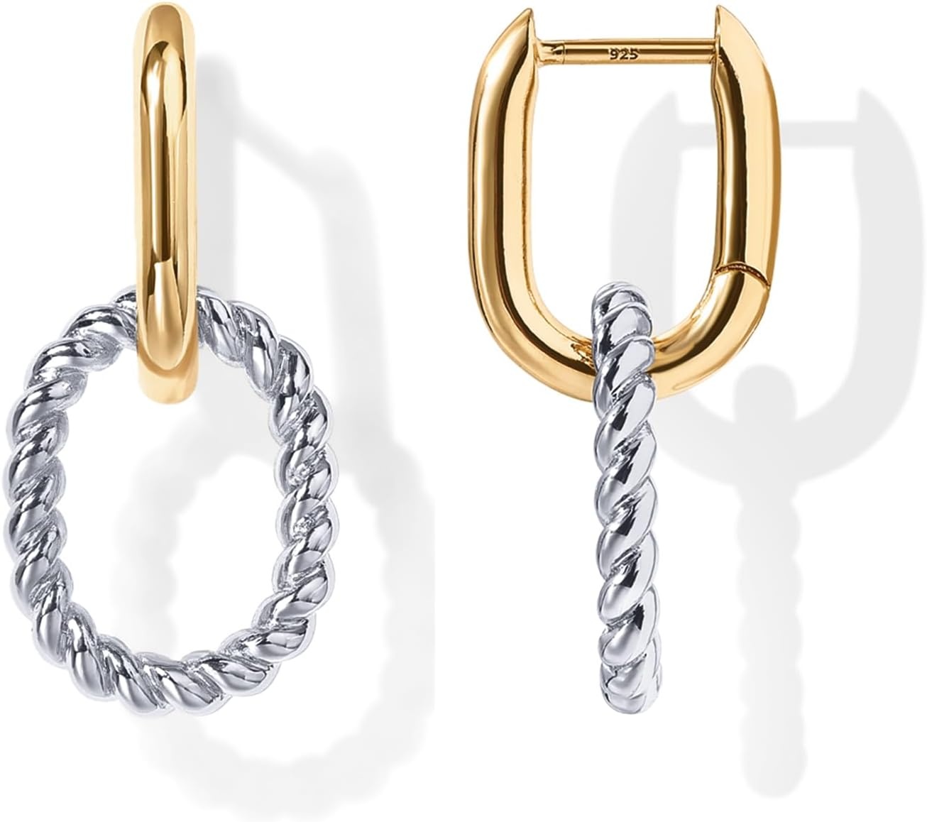 image:imagePAVOI 14K Gold Plated Convertible Paperclip Earrings for Women Trendy Paper Clip Link Huggie Hoop Earrings Chain Link Drop Dangle Hoops with Cubic Zirconia TwoToned Statement JewelryTwoToned
