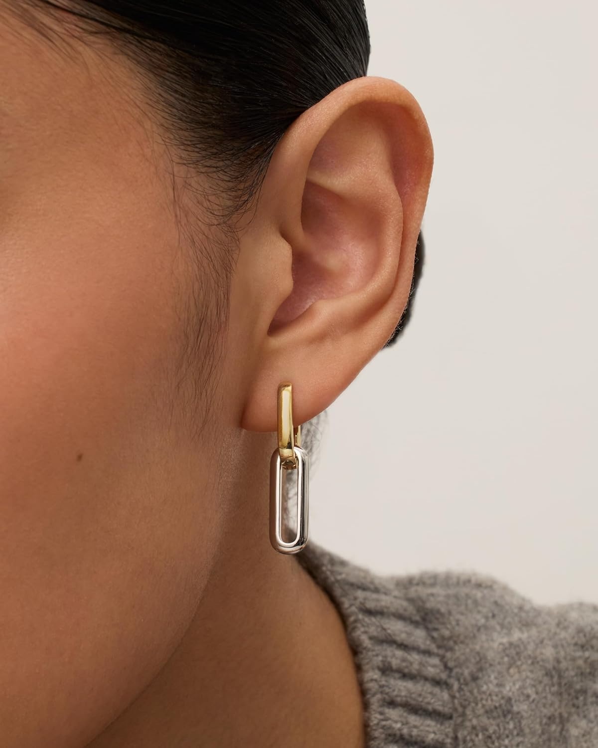 image:imagePAVOI 14K Gold Plated Convertible Paperclip Earrings for Women Trendy Paper Clip Link Huggie Hoop Earrings Chain Link Drop Dangle Hoops with Cubic Zirconia TwoToned Statement JewelryTwoToned