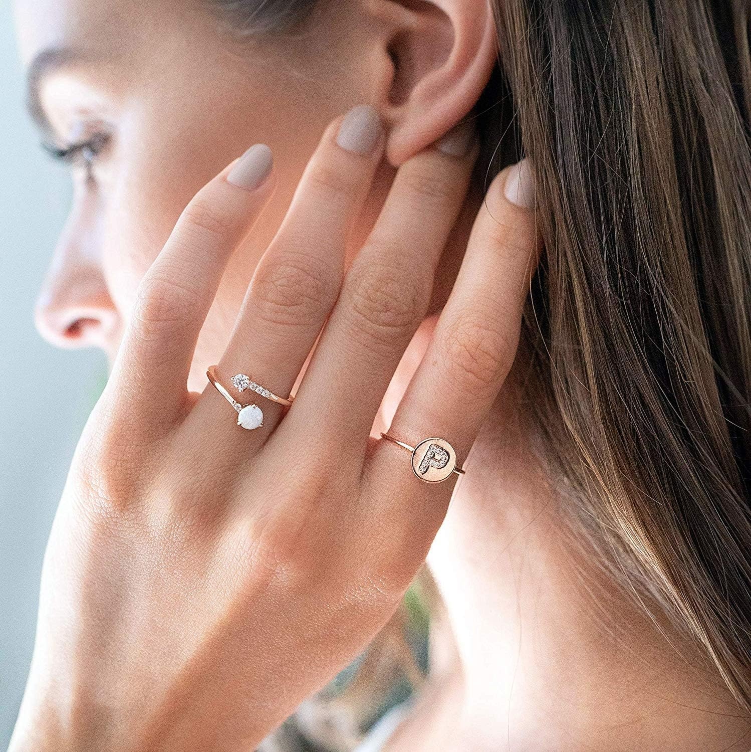 image:imagePAVOI 14K Gold Plated Created Opal Rings Stacking Rings for WomenWraparound