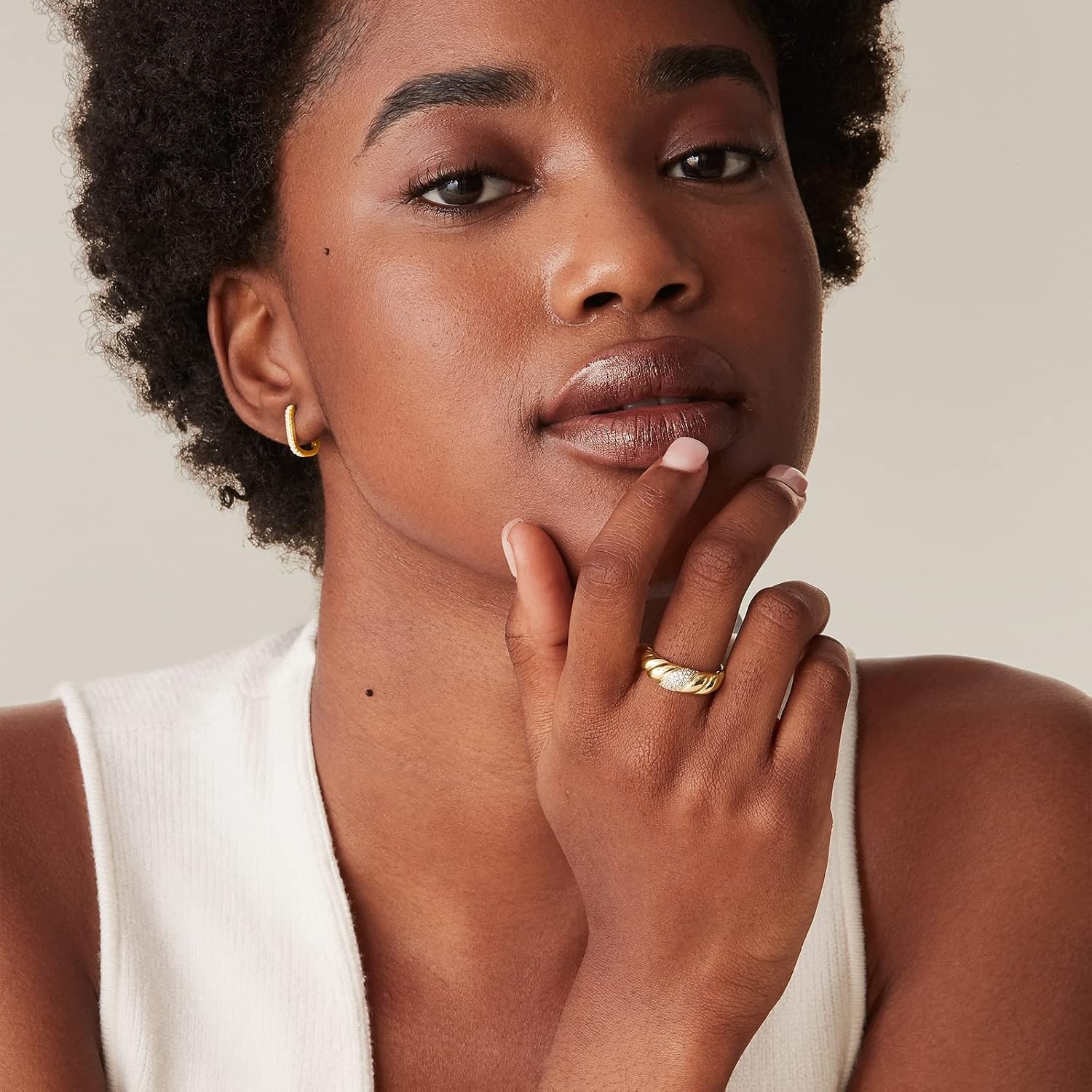 image:imagePAVOI 14K Gold Plated Croissant Dome Ring Twisted Braided Gold Plated Chunky Signet Ring for WomenRose Gold