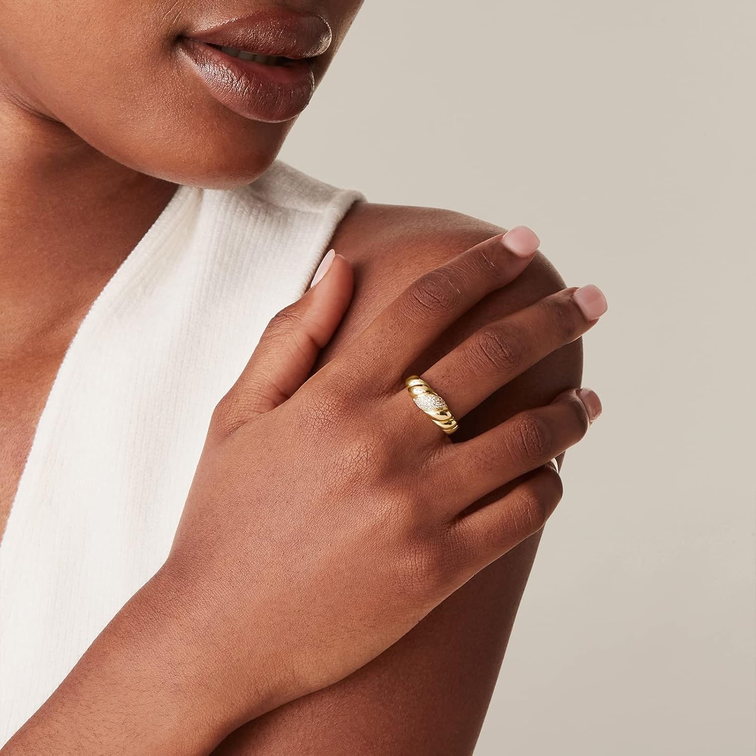 image:imagePAVOI 14K Gold Plated Croissant Dome Ring Twisted Braided Gold Plated Chunky Signet Ring for WomenRose Gold