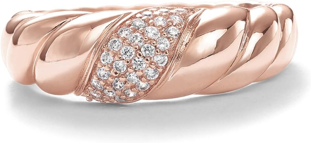 image:imagePAVOI 14K Gold Plated Croissant Dome Ring Twisted Braided Gold Plated Chunky Signet Ring for WomenRose Gold