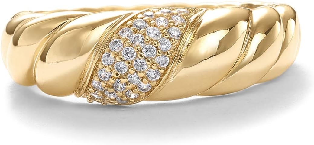image:imagePAVOI 14K Gold Plated Croissant Dome Ring Twisted Braided Gold Plated Chunky Signet Ring for WomenYellow Gold