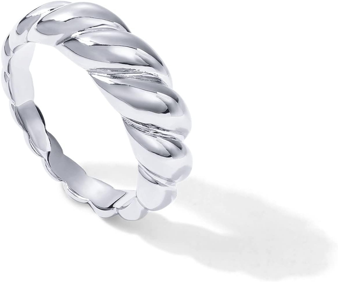 image:imagePAVOI 14K Gold Plated Croissant Dome Rings for Women Trendy Twisted Braided Band Chunky Signet Stackable Ring Stetement JewelryWhite Gold