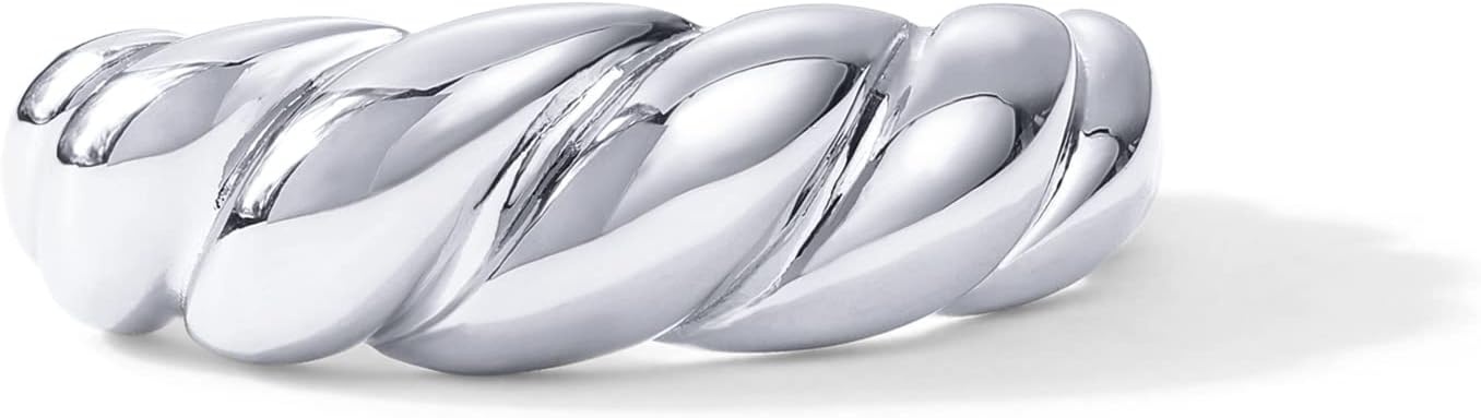 image:imagePAVOI 14K Gold Plated Croissant Dome Rings for Women Trendy Twisted Braided Band Chunky Signet Stackable Ring Stetement JewelryWhite Gold