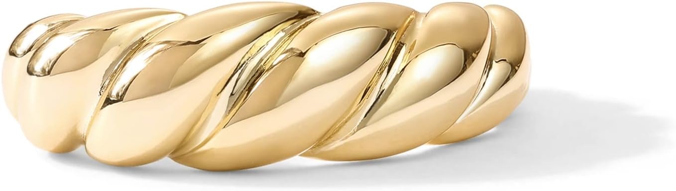 image:imagePAVOI 14K Gold Plated Croissant Dome Rings for Women Trendy Twisted Braided Band Chunky Signet Stackable Ring Stetement JewelryYellow Gold