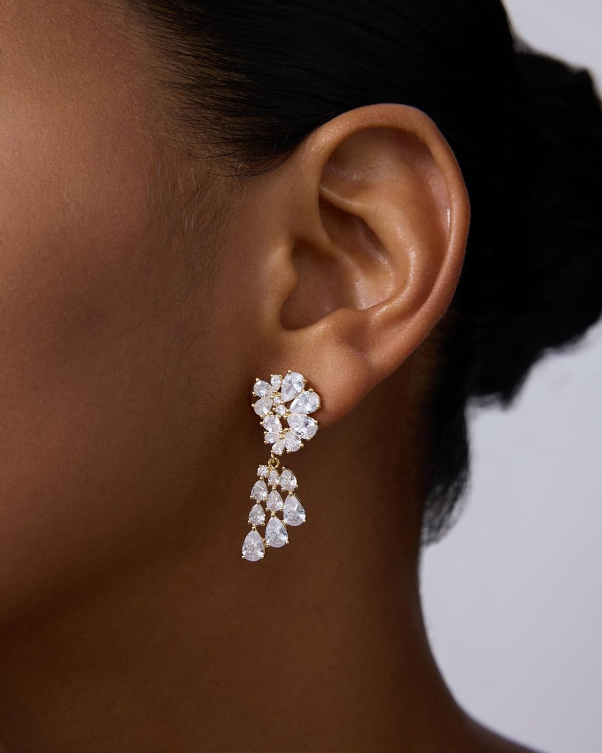 image:imagePAVOI 14K Gold Plated Crystal Chandelier Earrings for Women 925 Sterling Silver Posts Statement Cubic Zirconia Drop Dangle Earrings for Brides Crystal Cluster Long Dangle Wedding JewelryWhite Gold