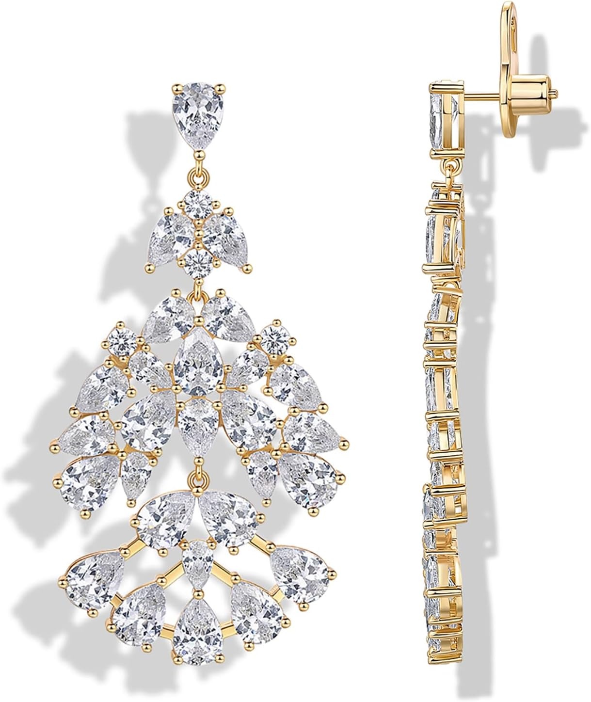 image:imagePAVOI 14K Gold Plated Crystal Chandelier Earrings for Women 925 Sterling Silver Posts Statement Cubic Zirconia Drop Dangle Earrings for Brides Crystal Cluster Long Dangle Wedding JewelryYellow Gold