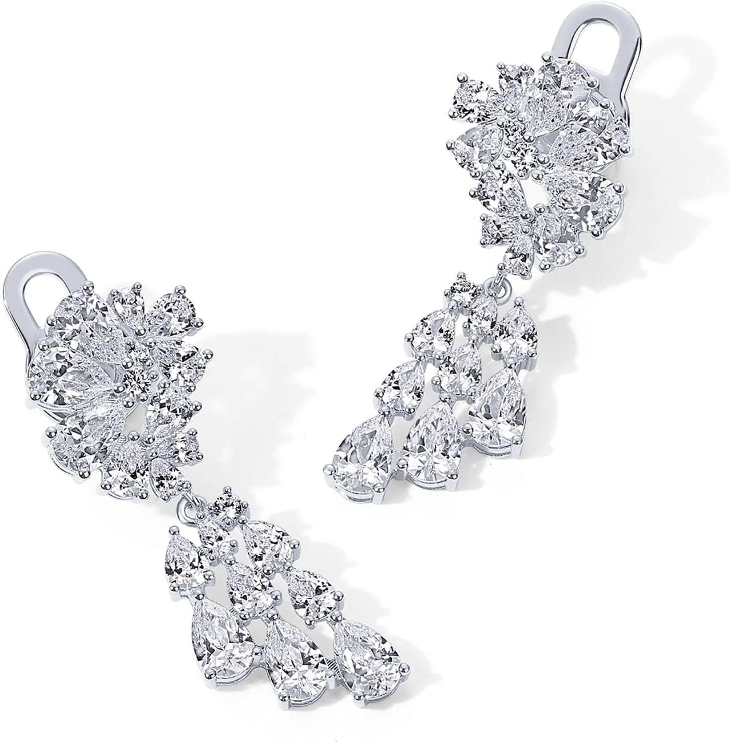 image:imagePAVOI 14K Gold Plated Crystal Chandelier Earrings for Women 925 Sterling Silver Posts Statement Cubic Zirconia Drop Dangle Earrings for Brides Crystal Cluster Long Dangle Wedding JewelryWhite Gold