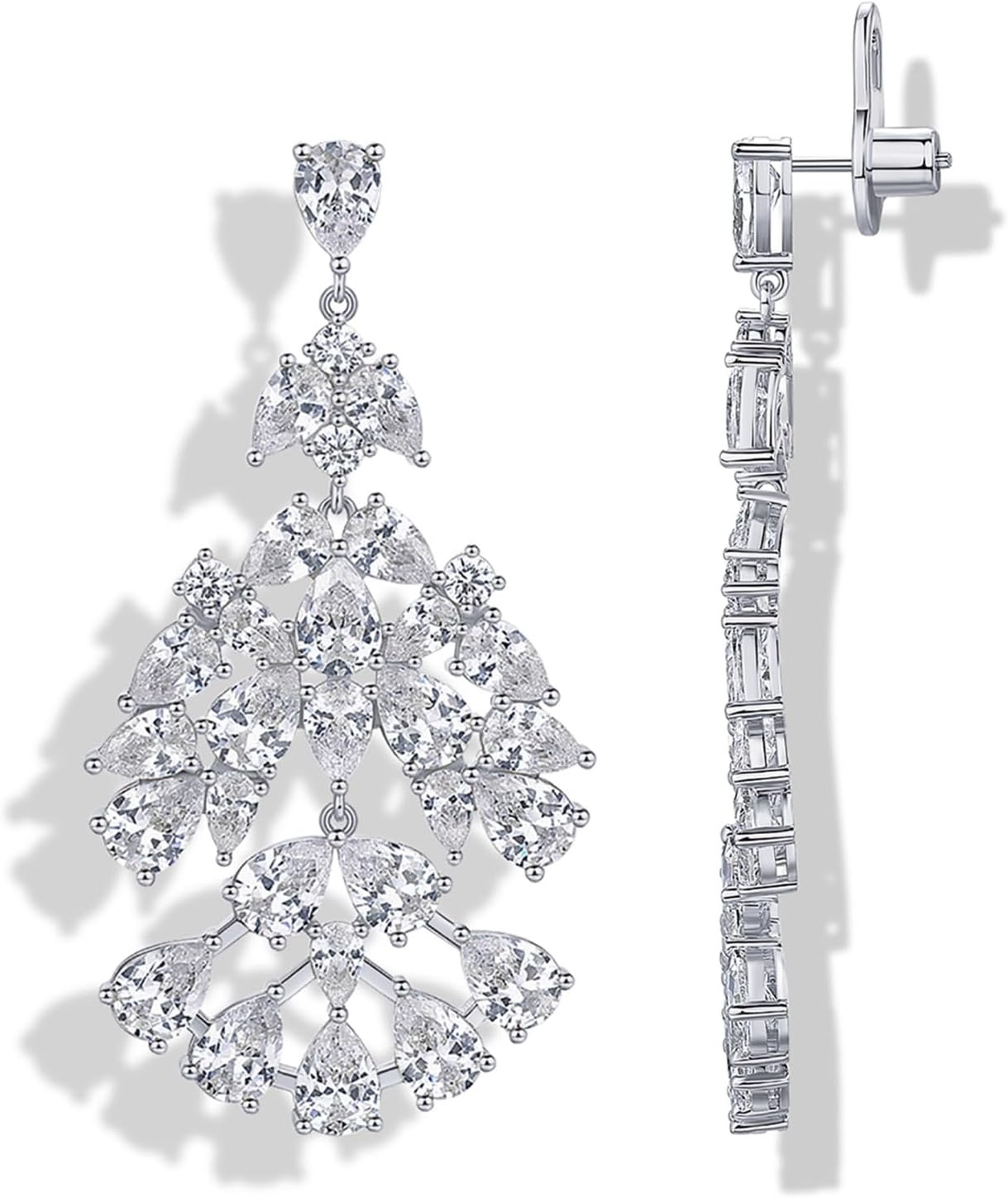 image:imagePAVOI 14K Gold Plated Crystal Chandelier Earrings for Women 925 Sterling Silver Posts Statement Cubic Zirconia Drop Dangle Earrings for Brides Crystal Cluster Long Dangle Wedding JewelryWhite Gold