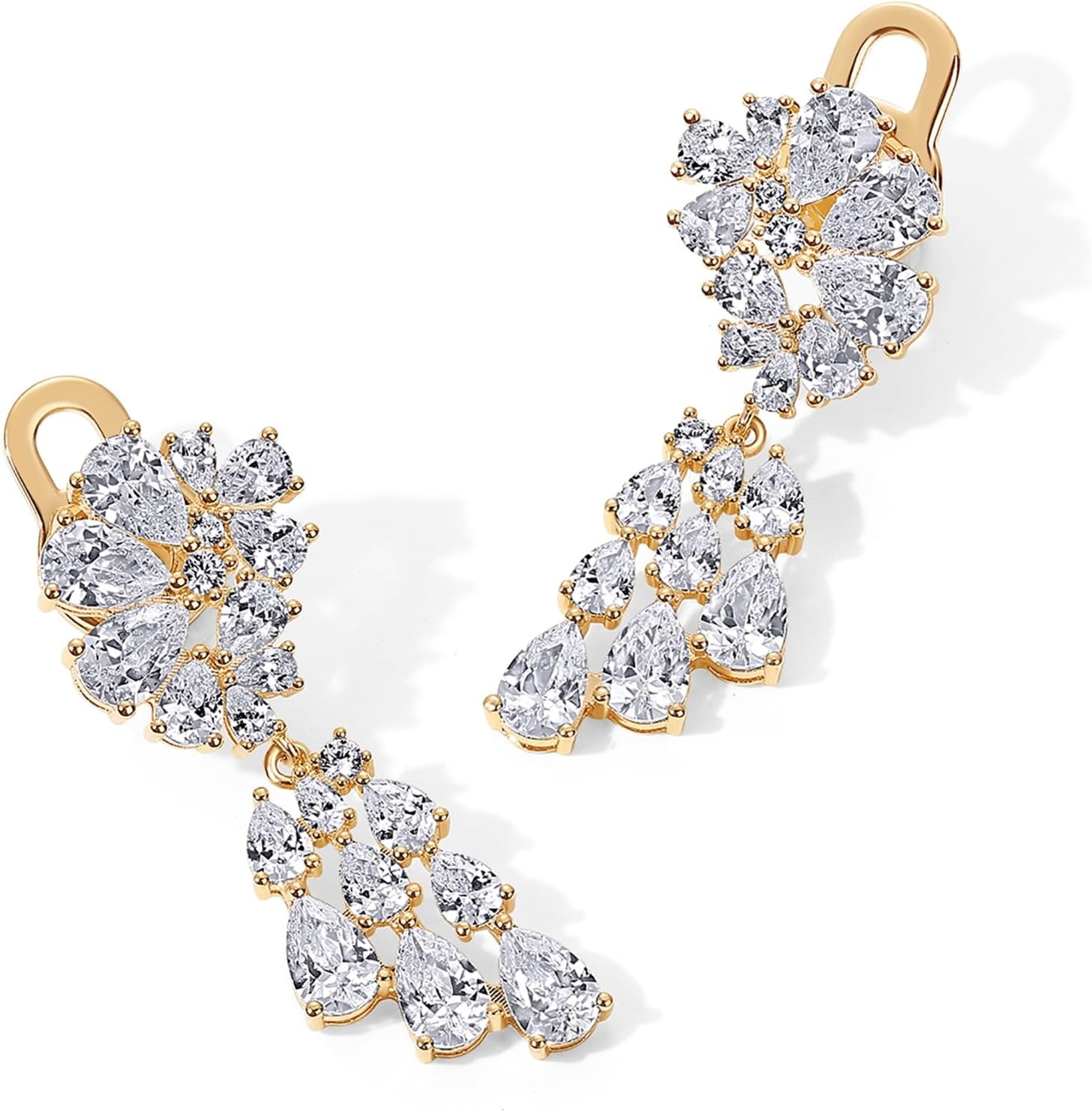 image:imagePAVOI 14K Gold Plated Crystal Chandelier Earrings for Women 925 Sterling Silver Posts Statement Cubic Zirconia Drop Dangle Earrings for Brides Crystal Cluster Long Dangle Wedding JewelryYellow Gold