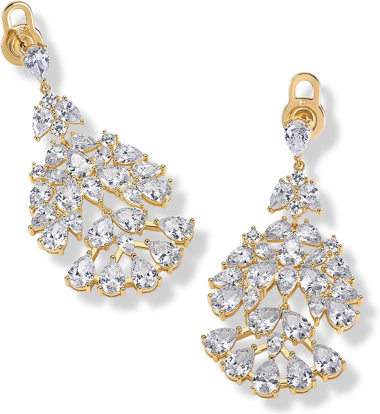 image:imagePAVOI 14K Gold Plated Crystal Chandelier Earrings for Women 925 Sterling Silver Posts Statement Cubic Zirconia Drop Dangle Earrings for Brides Crystal Cluster Long Dangle Wedding JewelryYellow Gold