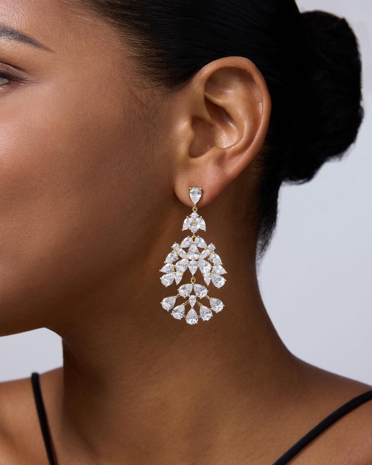 image:imagePAVOI 14K Gold Plated Crystal Chandelier Earrings for Women 925 Sterling Silver Posts Statement Cubic Zirconia Drop Dangle Earrings for Brides Crystal Cluster Long Dangle Wedding JewelryWhite Gold
