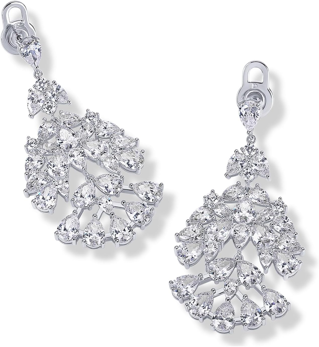 image:imagePAVOI 14K Gold Plated Crystal Chandelier Earrings for Women 925 Sterling Silver Posts Statement Cubic Zirconia Drop Dangle Earrings for Brides Crystal Cluster Long Dangle Wedding JewelryWhite Gold
