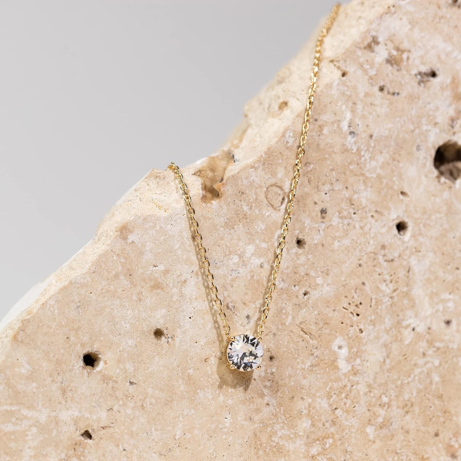 image:imagePAVOI 14K Gold Plated Crystal Solitaire 15 Carat 73mm Cubic Zirconia Dainty Choker Necklace Gold Necklaces for WomenRose Gold