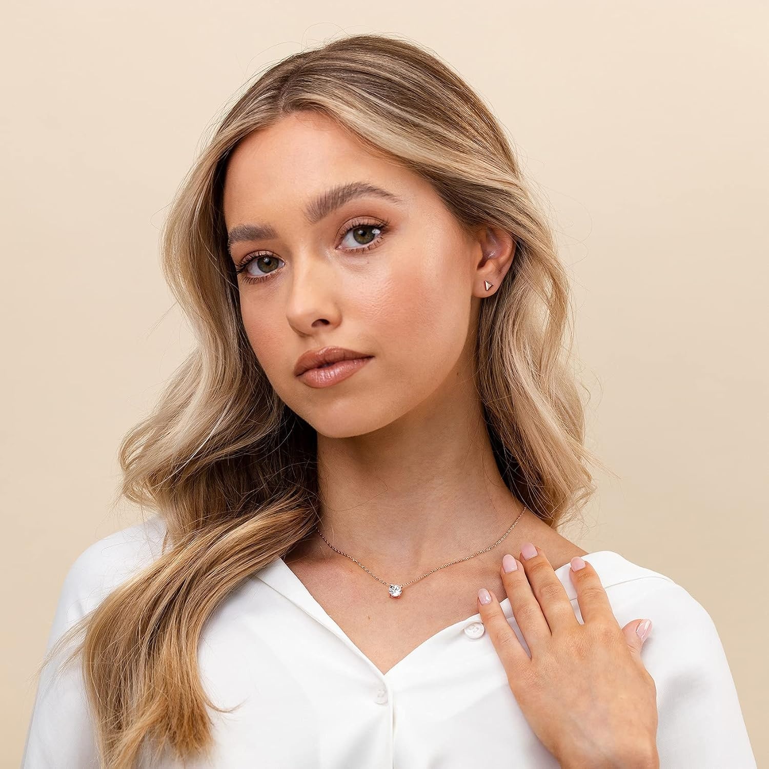 image:imagePAVOI 14K Gold Plated Crystal Solitaire 15 Carat 73mm Cubic Zirconia Dainty Choker Necklace Gold Necklaces for WomenRose Gold