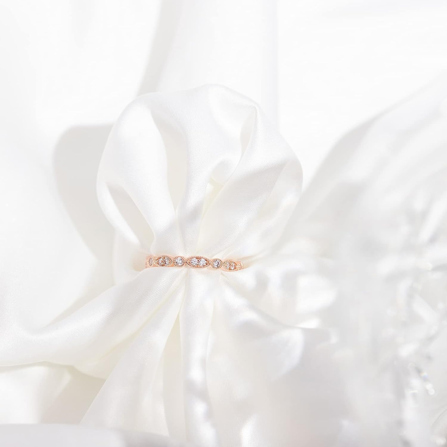 image:imagePAVOI 14K Gold Plated Cubic Zirconia Band Round Milgrain Eternity Bands Gold Rings for WomenRose Gold