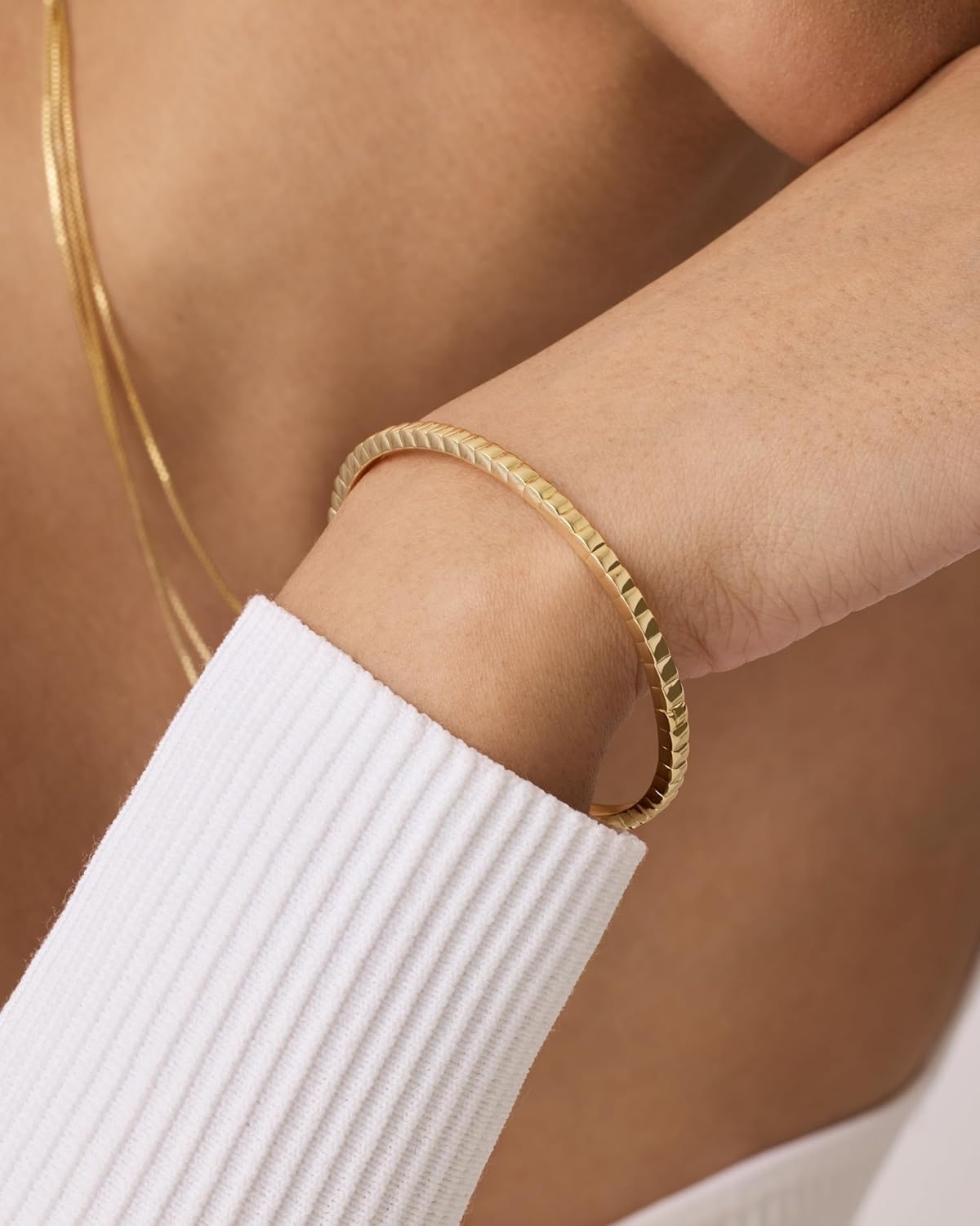 image:imagePAVOI 14K Gold Plated Cubic Zirconia Bangle Tennis Bracelets for Women Classic Love Cuff Bangle BraceletsWhite Gold