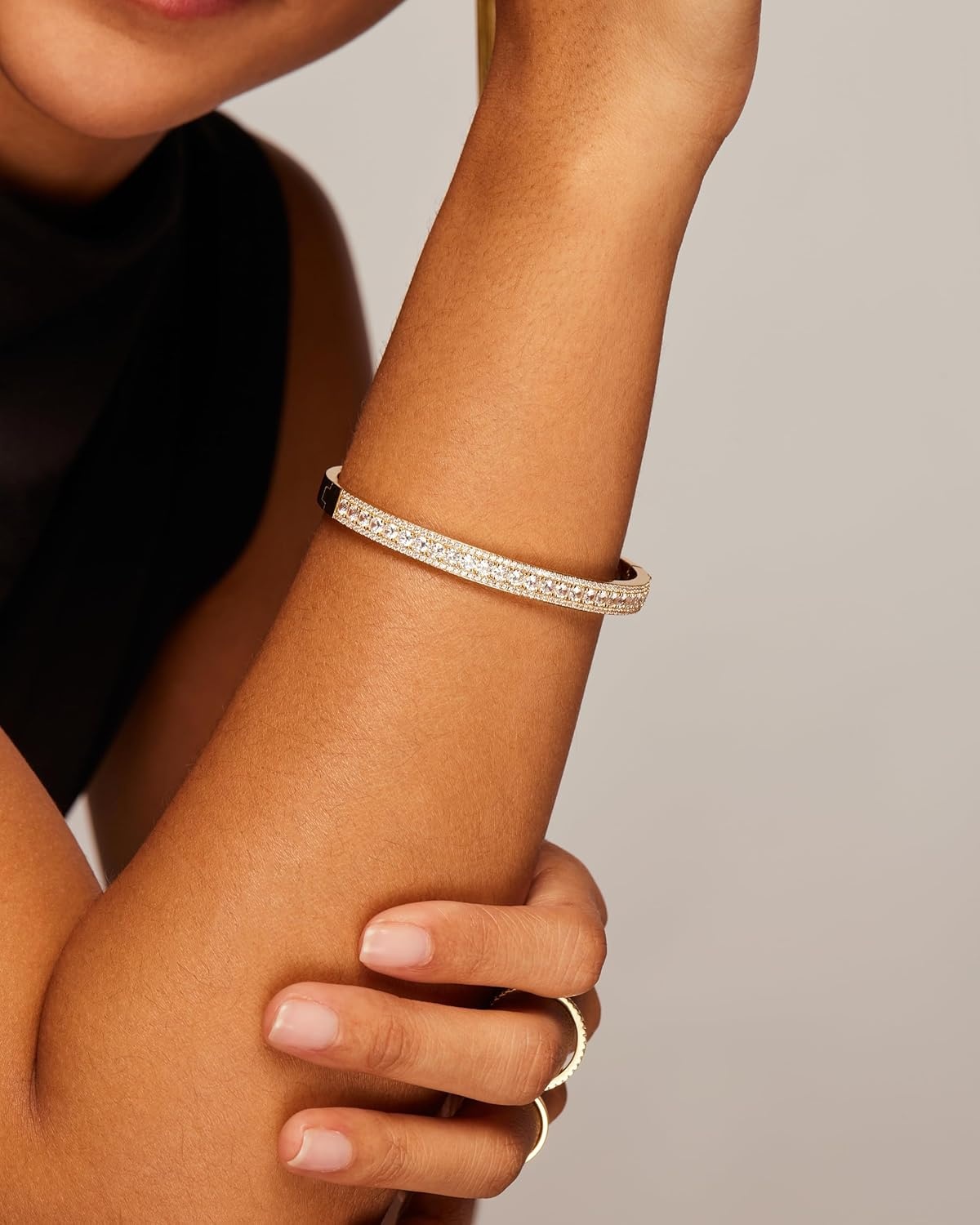 image:imagePAVOI 14K Gold Plated Cubic Zirconia Bangle Tennis Bracelets for Women Classic Love Cuff Bangle BraceletsWhite Gold