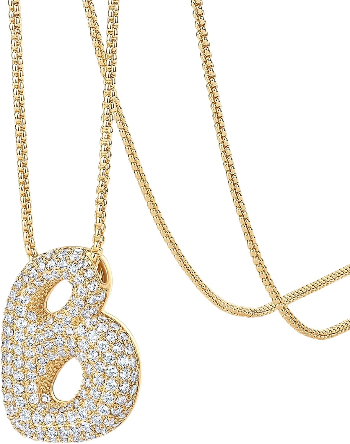 image:imagePAVOI 14K Gold Plated Cubic Zirconia Bubble Letter Initial Necklaces for Women Gold Balloon Necklace Letter Chunky Pendant NecklacesB