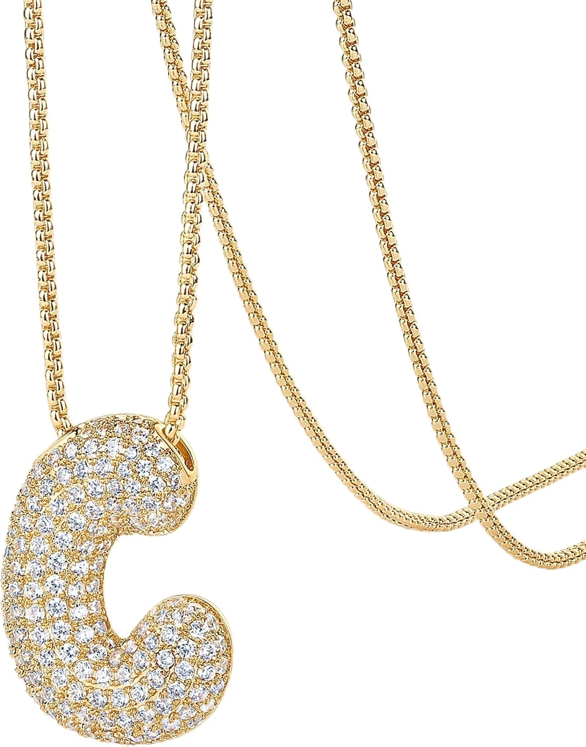image:imagePAVOI 14K Gold Plated Cubic Zirconia Bubble Letter Initial Necklaces for Women Gold Balloon Necklace Letter Chunky Pendant NecklacesC