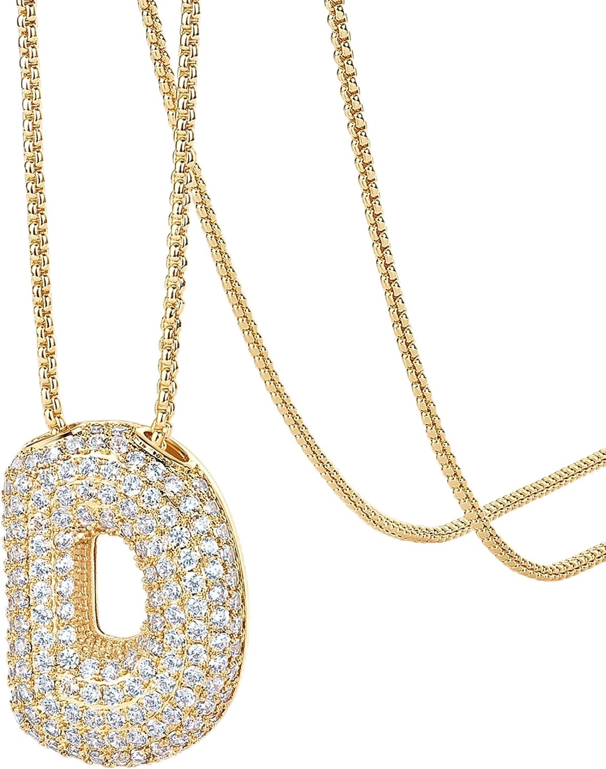image:imagePAVOI 14K Gold Plated Cubic Zirconia Bubble Letter Initial Necklaces for Women Gold Balloon Necklace Letter Chunky Pendant NecklacesD