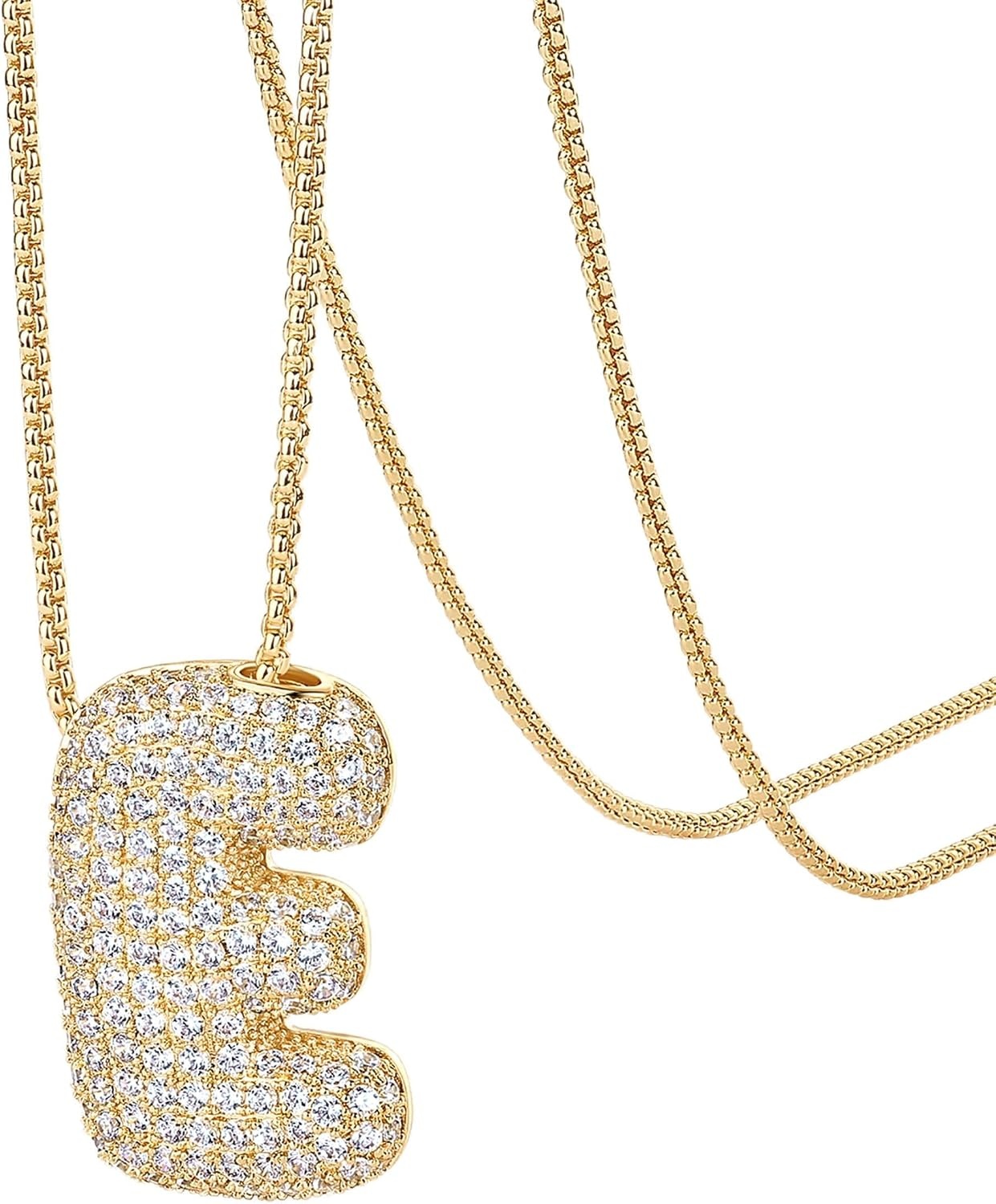 image:imagePAVOI 14K Gold Plated Cubic Zirconia Bubble Letter Initial Necklaces for Women Gold Balloon Necklace Letter Chunky Pendant NecklacesE
