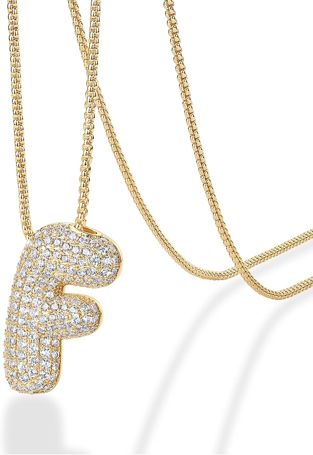 image:imagePAVOI 14K Gold Plated Cubic Zirconia Bubble Letter Initial Necklaces for Women Gold Balloon Necklace Letter Chunky Pendant NecklacesF