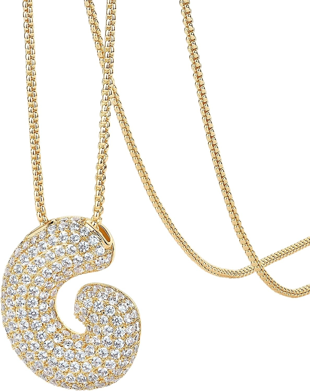 image:imagePAVOI 14K Gold Plated Cubic Zirconia Bubble Letter Initial Necklaces for Women Gold Balloon Necklace Letter Chunky Pendant NecklacesG