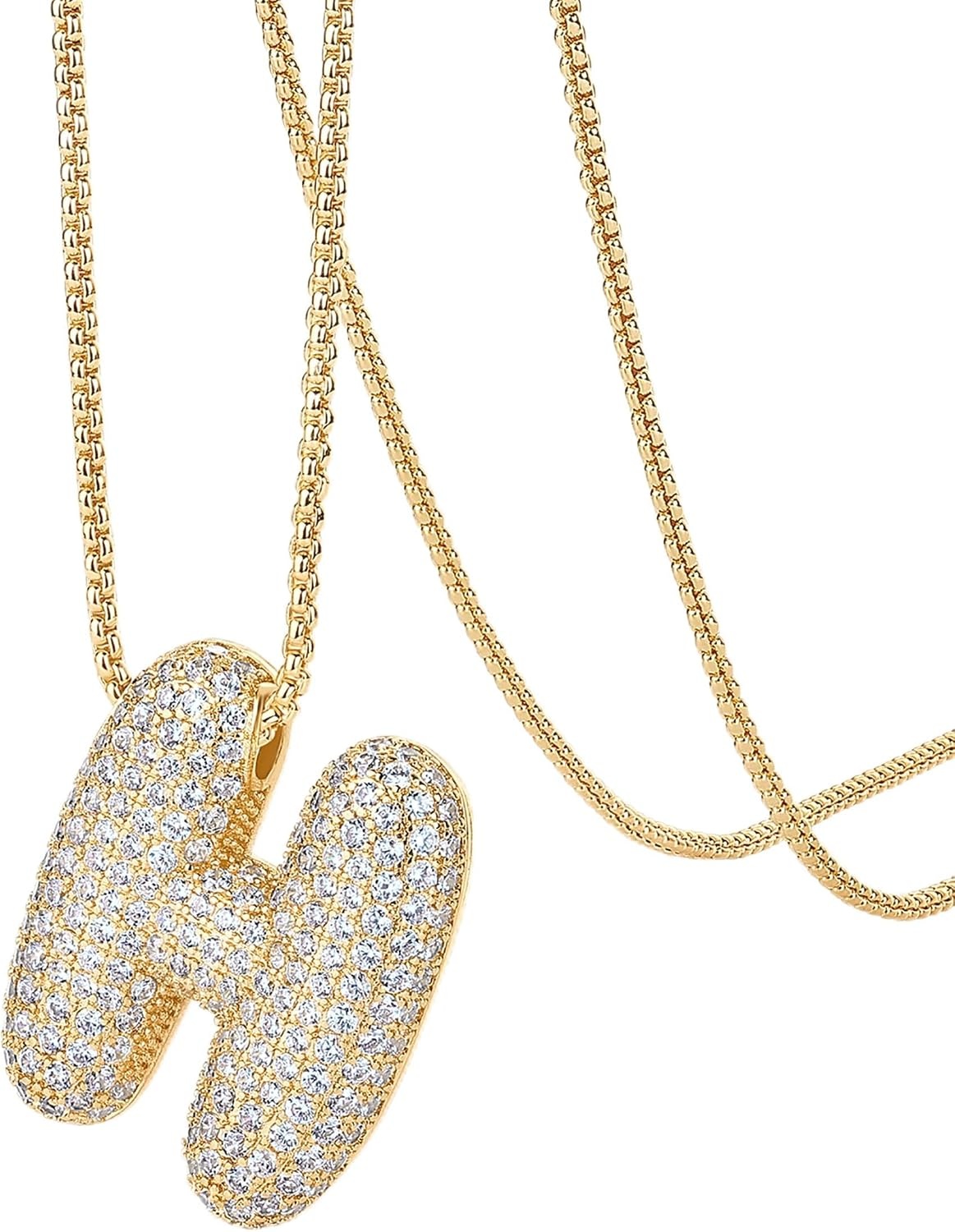 image:imagePAVOI 14K Gold Plated Cubic Zirconia Bubble Letter Initial Necklaces for Women Gold Balloon Necklace Letter Chunky Pendant NecklacesH