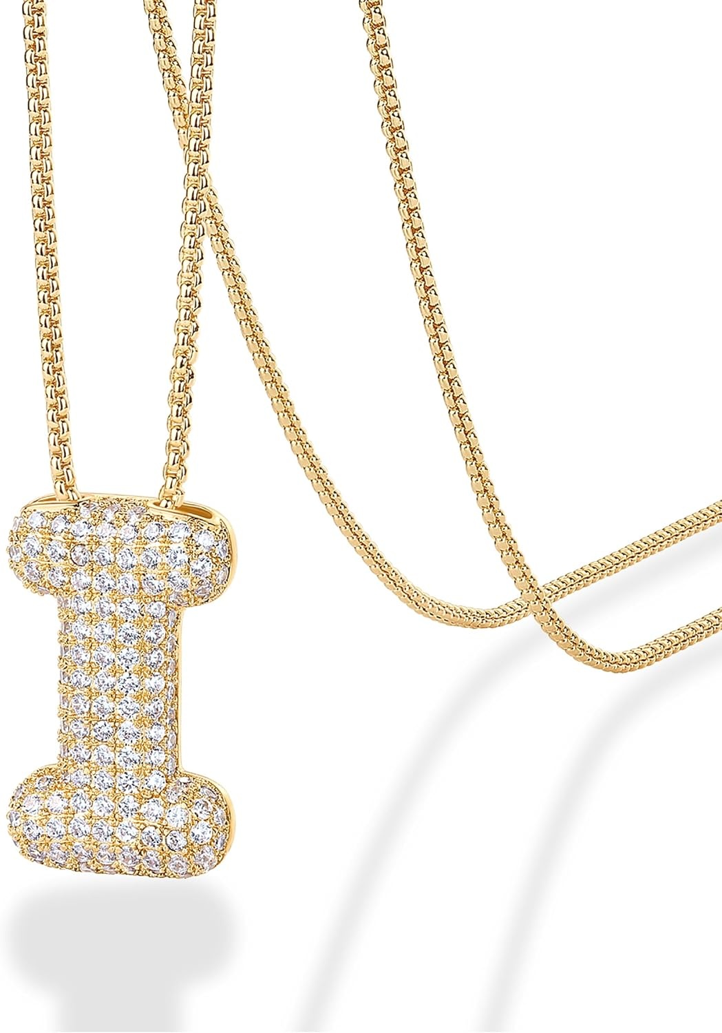 image:imagePAVOI 14K Gold Plated Cubic Zirconia Bubble Letter Initial Necklaces for Women Gold Balloon Necklace Letter Chunky Pendant NecklacesI