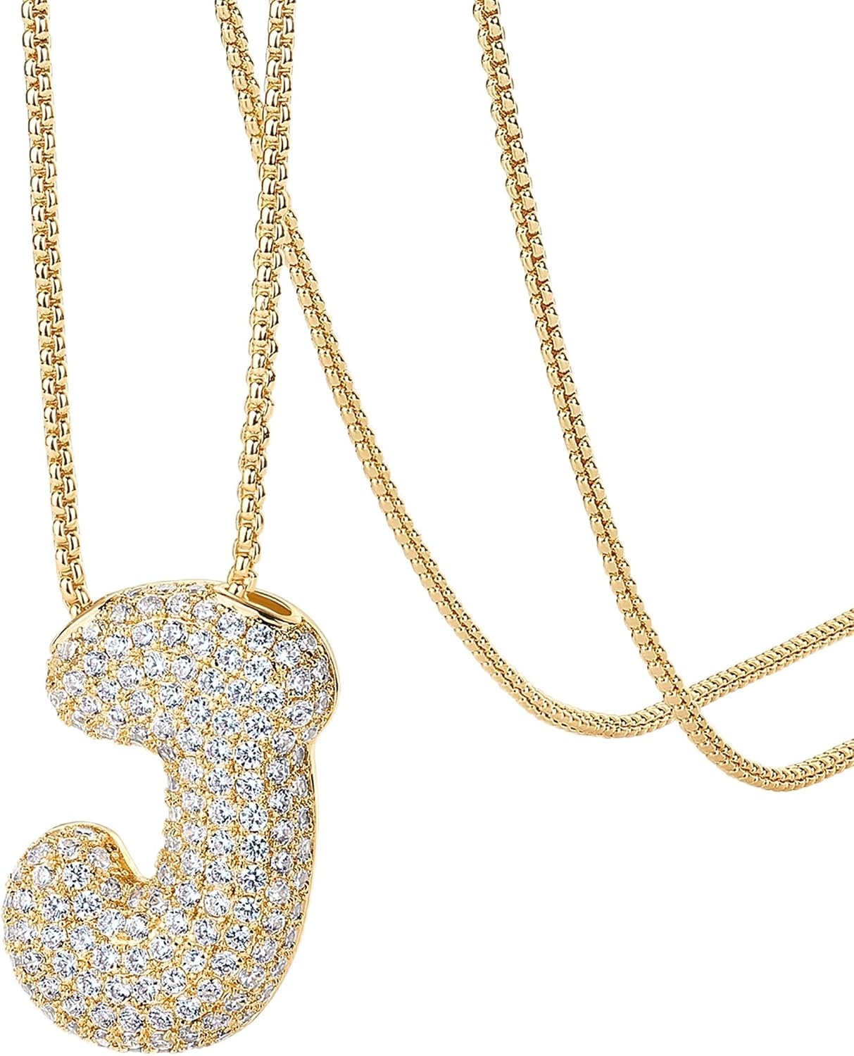 image:imagePAVOI 14K Gold Plated Cubic Zirconia Bubble Letter Initial Necklaces for Women Gold Balloon Necklace Letter Chunky Pendant NecklacesJ